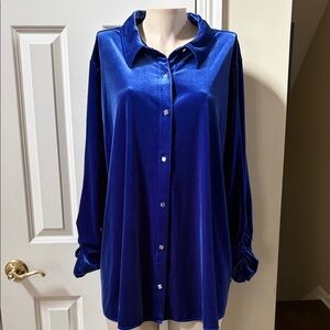 Susan Graver Cobalt velvet button down Top, 3XP
